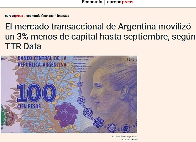 El mercado transaccional de Argentina moviliz un 3% menos de capital hasta septiembre, segn TTR Data